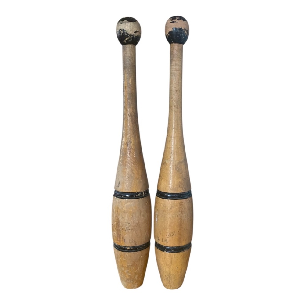 Antique wooden juggling pins (Indian Clubs)  (2pc)